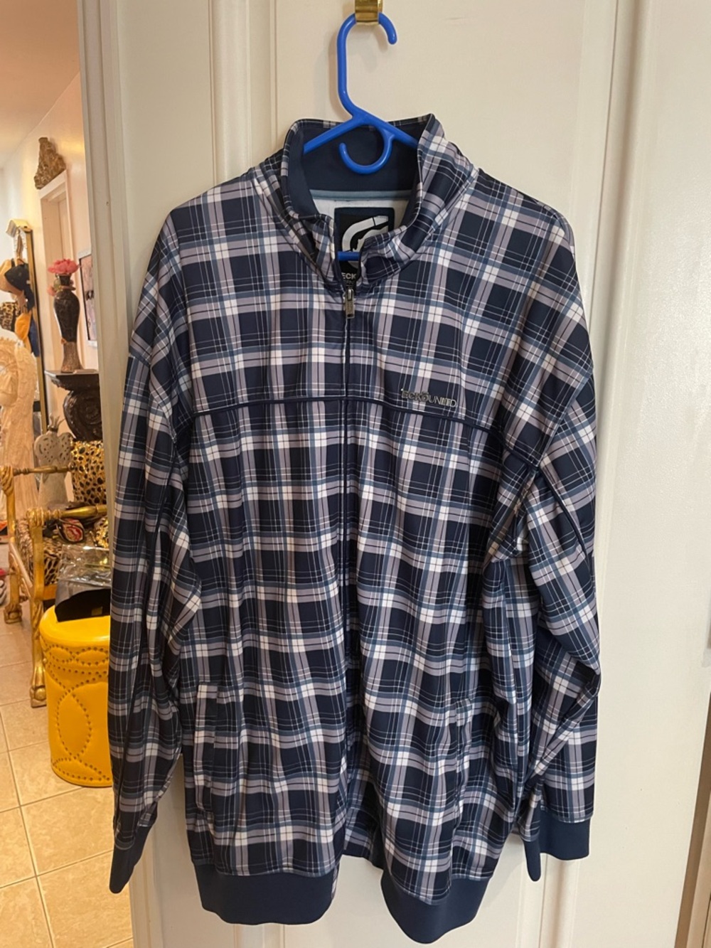Ecko Unlimited Men's Navy and White Plaid Zip Jacket